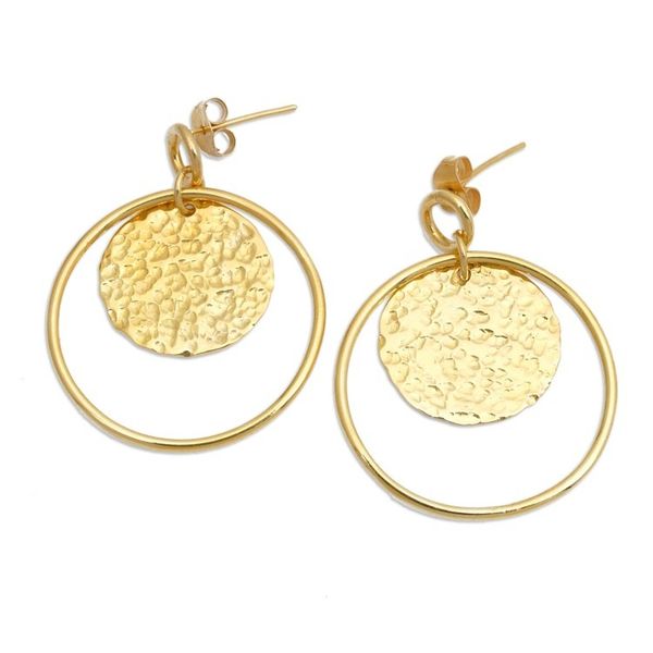 Alternate image for Semi-Abstract Polished and Hammered 18k Gold-Plated Earrings Victorious Earth