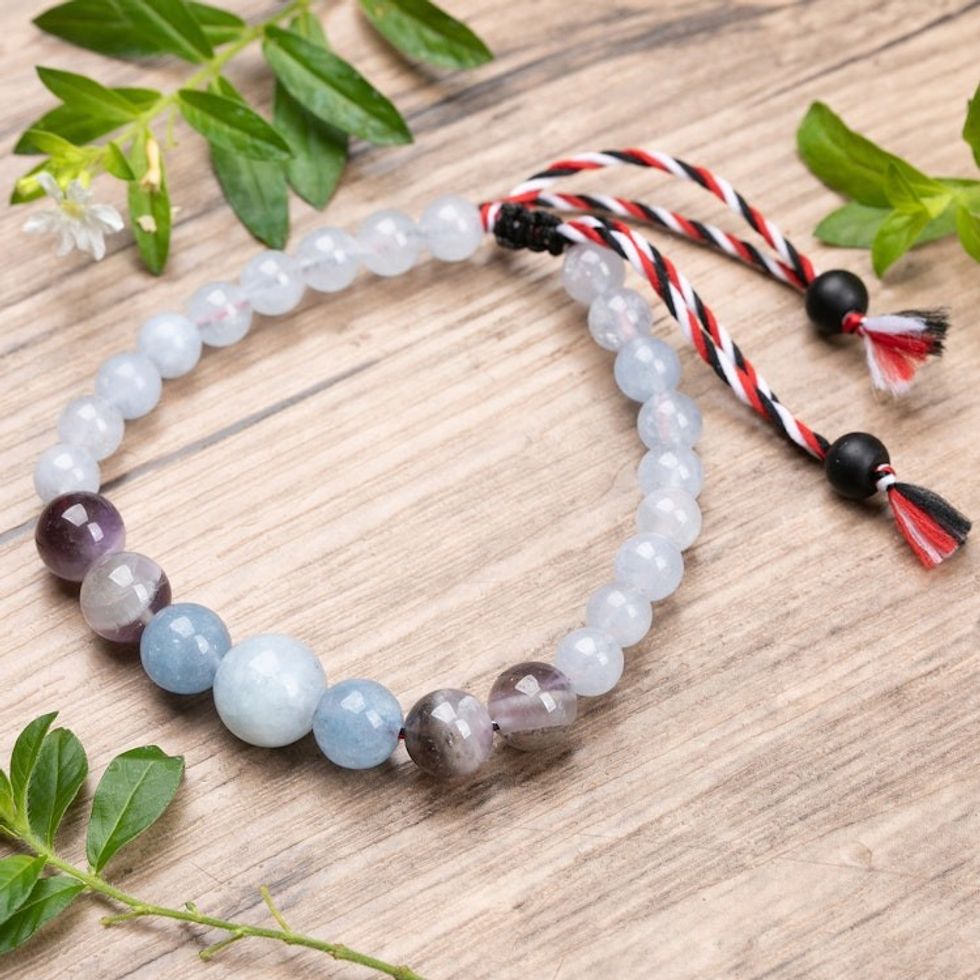 Blue Men's Yoga Tridatu Multi-Gemstone Pendant Bracelet 'Tridatu Purity'