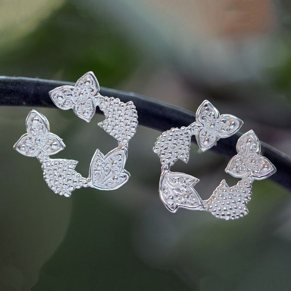 Alternate image for Polished Floral and Leafy Sterling Silver Button Earrings Heaven Petals
