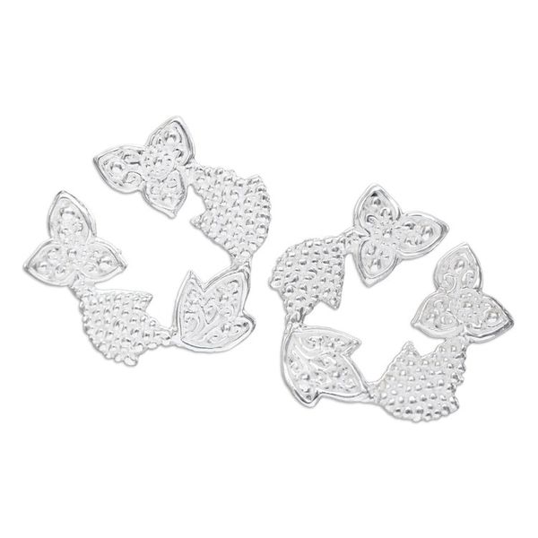 Alternate image for Polished Floral and Leafy Sterling Silver Button Earrings Heaven Petals