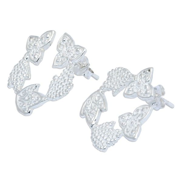 Alternate image for Polished Floral and Leafy Sterling Silver Button Earrings Heaven Petals