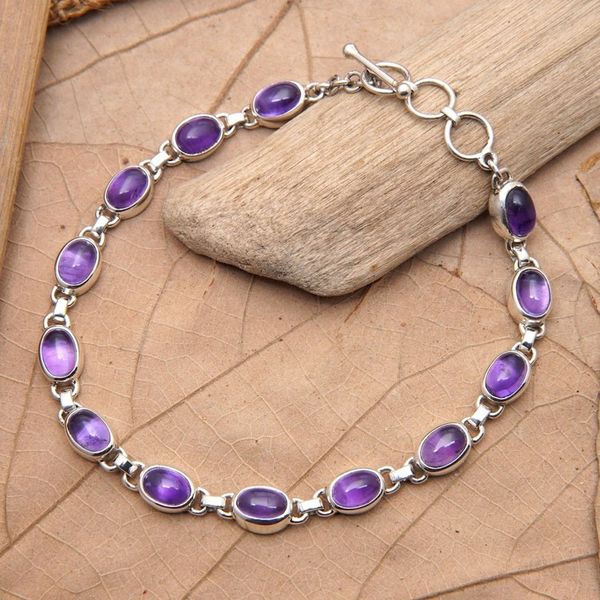 Alternate image for Polished Amethyst and Sterling Silver Tennis-Style Bracelet Purple Vibes