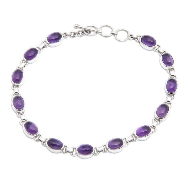 Alternate image for Polished Amethyst and Sterling Silver Tennis-Style Bracelet Purple Vibes