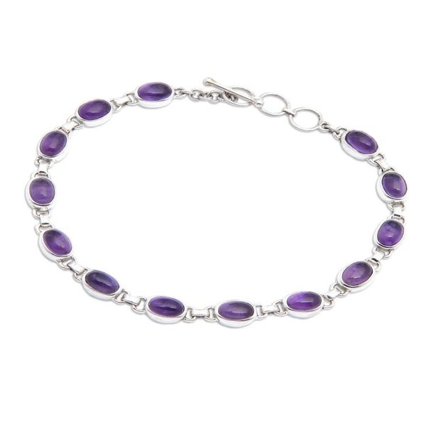 Alternate image for Polished Amethyst and Sterling Silver Tennis-Style Bracelet Purple Vibes