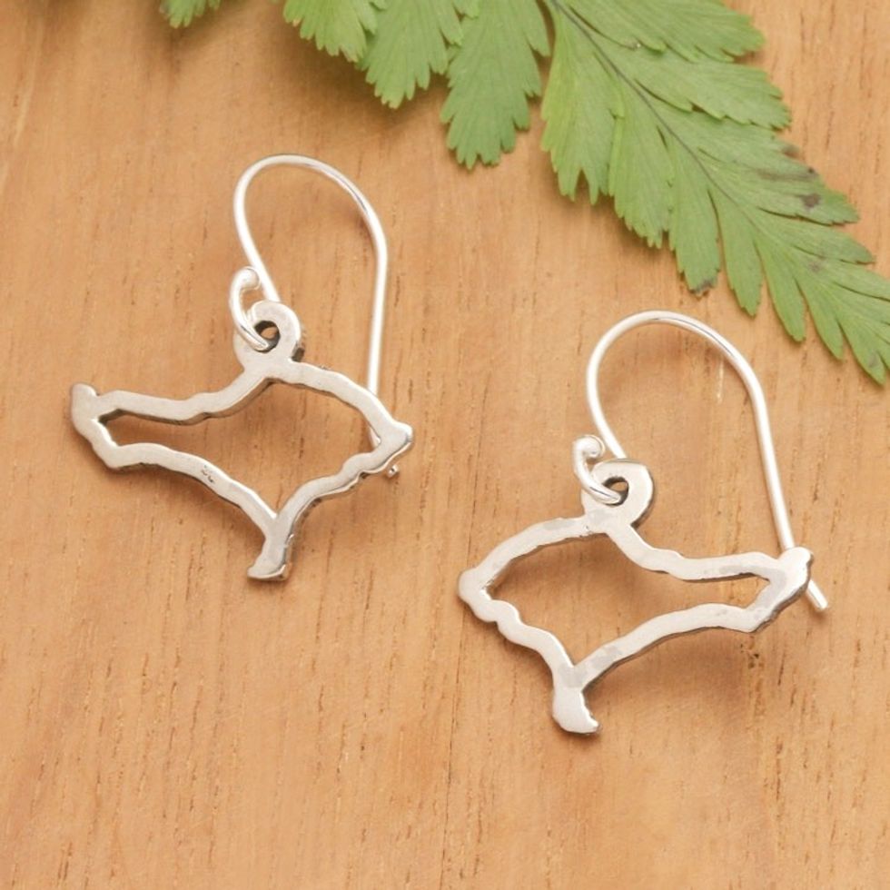 Bali Island Map-Shaped Sterling Silver Dangle Earrings 'Bali Island'