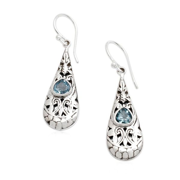 Alternate image for Swirl Openwork Silver Dangle Earrings with Blue Topaz Gems Azure Blooming