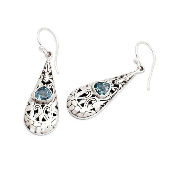 Alternate image for Swirl Openwork Silver Dangle Earrings with Blue Topaz Gems Azure Blooming