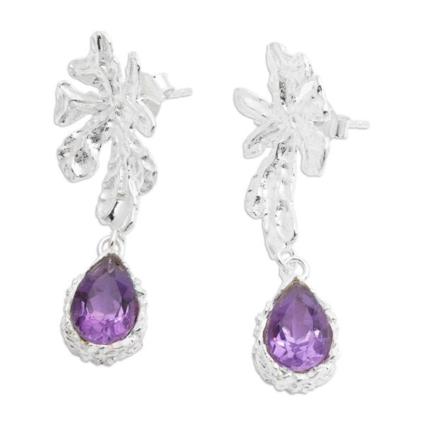 Alternate image for Balinese Leaf-Shaped Three-Carat Amethyst Dangle Earrings Wise Staghorn