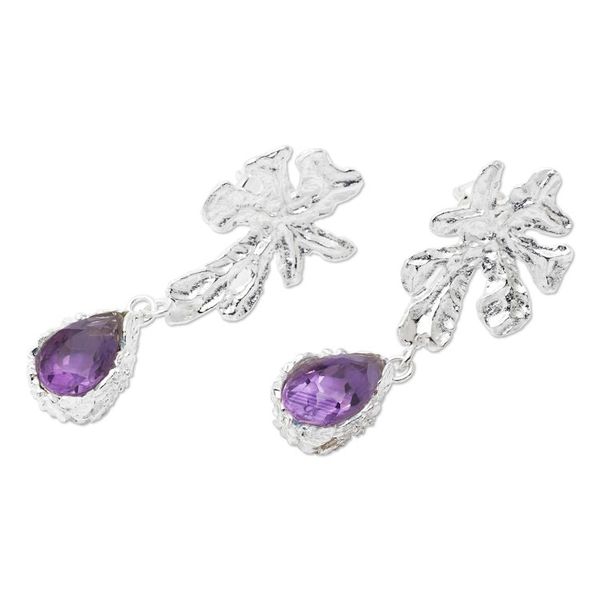 Alternate image for Balinese Leaf-Shaped Three-Carat Amethyst Dangle Earrings Wise Staghorn