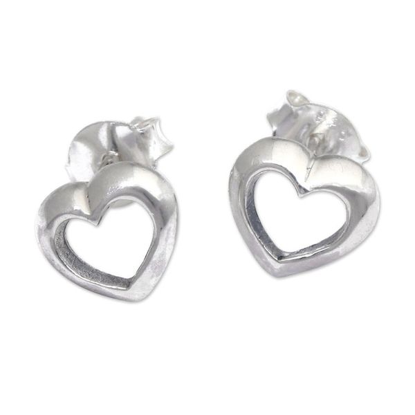 Alternate image for High-Polished Heart-Shaped Sterling Silver Stud Earrings Double Love