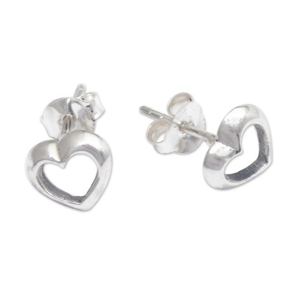 Alternate image for High-Polished Heart-Shaped Sterling Silver Stud Earrings Double Love