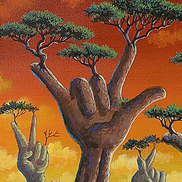 Alternate image for Unstretched Signed Expressionist Acrylic on Canvas Painting Tree of Love