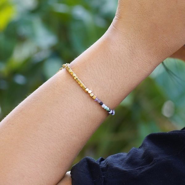 Alternate image for 18k Gold-Plated Brass and Fluorite Beaded Bracelet from Bali Paradise Rainbow