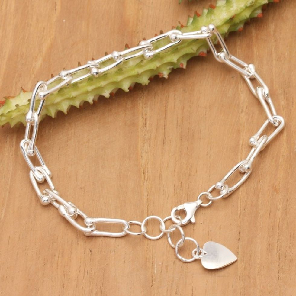 High-Polished Romantic Sterling Silver Charm Bracelet 'Supreme Heart'
