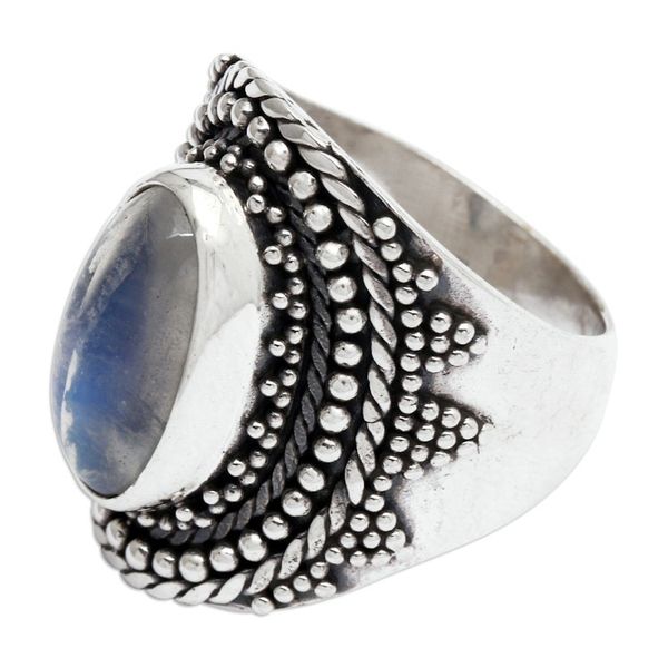 Alternate image for Traditional Balinese Natural Rainbow Moonstone Cocktail Ring Batur Jewel