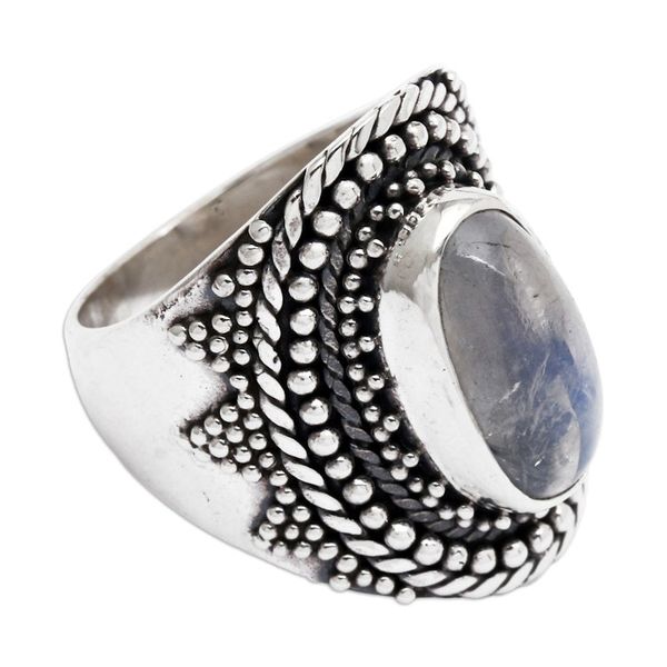 Alternate image for Traditional Balinese Natural Rainbow Moonstone Cocktail Ring Batur Jewel