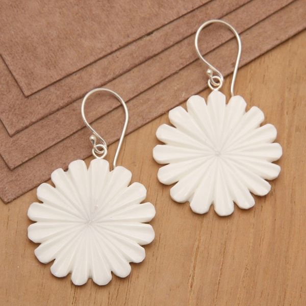Alternate image for Hand-Carved Fresh Margot Bloom-Shaped Dangle Earrings Snowy Blooming Margot