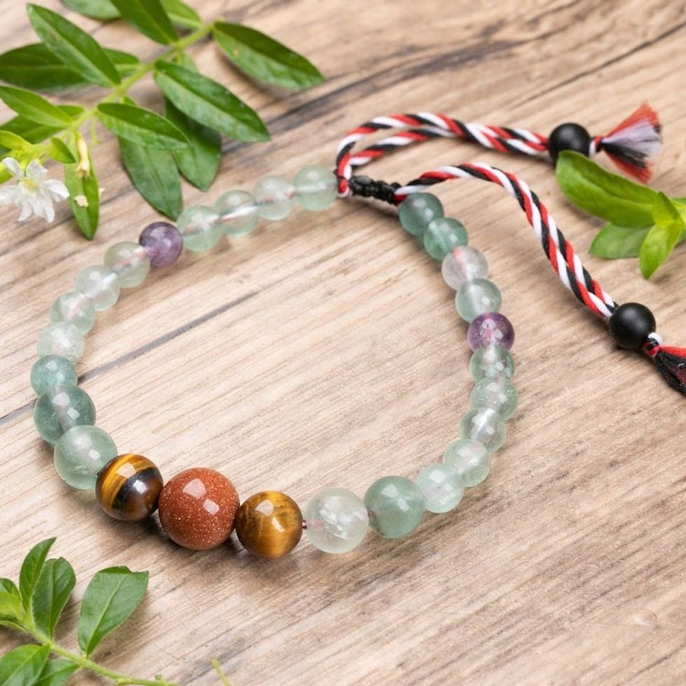 Yoga Tridatu Multi-Gemstone Beaded Pendant Bracelet for Men 'Tridatu Life Force'