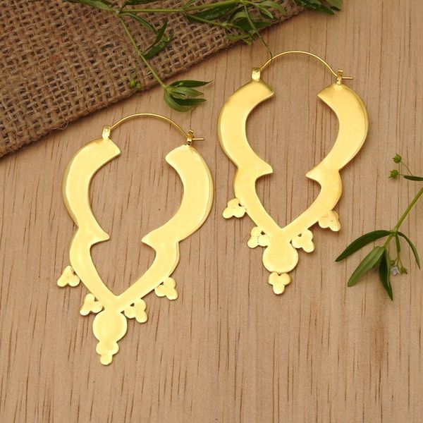 Alternate image for Balinese Handmade Polished 18k Gold-Plated Hoop Earrings Balinese Puissance