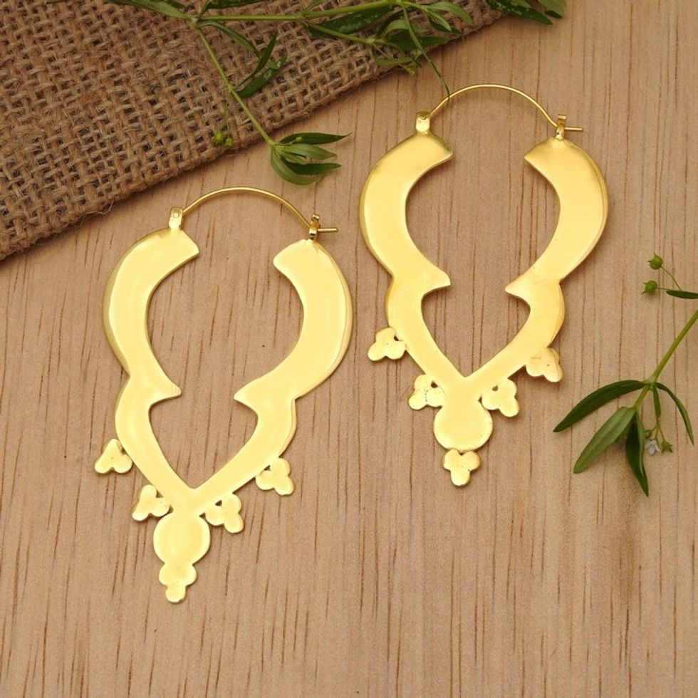 Balinese Handmade Polished 18k Gold-Plated Hoop Earrings 'Balinese Puissance'