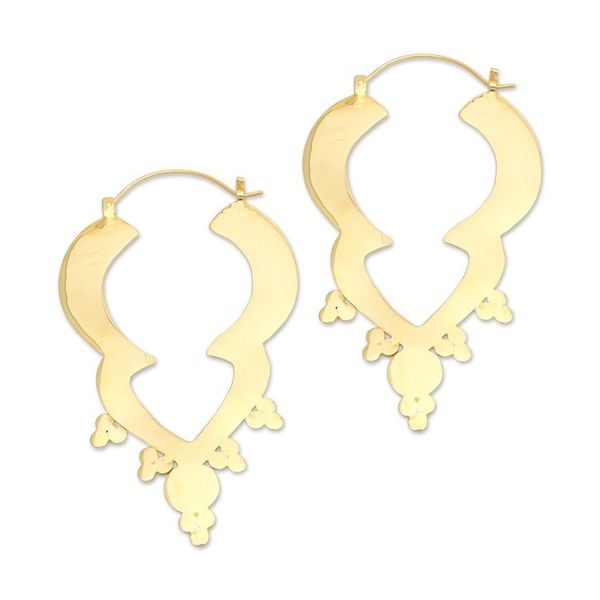 Alternate image for Balinese Handmade Polished 18k Gold-Plated Hoop Earrings Balinese Puissance
