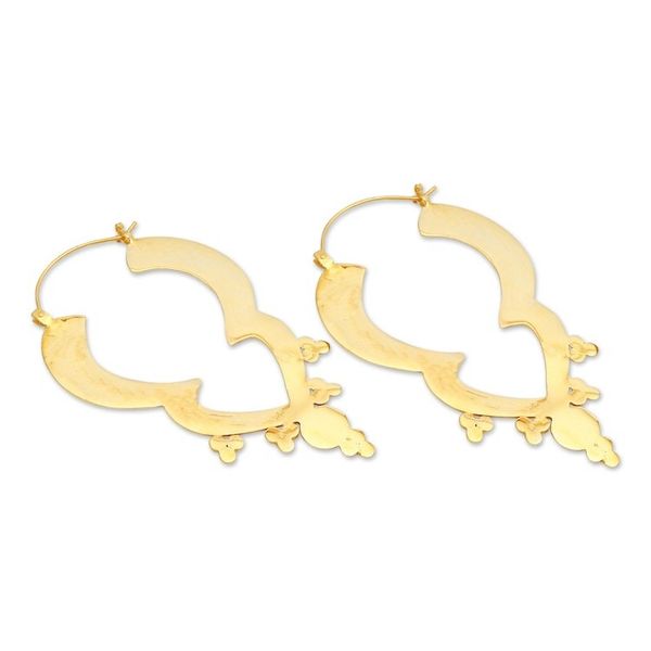 Alternate image for Balinese Handmade Polished 18k Gold-Plated Hoop Earrings Balinese Puissance