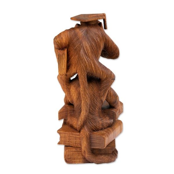 Alternate image for Whimsical Hand-Carved Wood Sculpture of Orangutans Studying Lesson to Learn