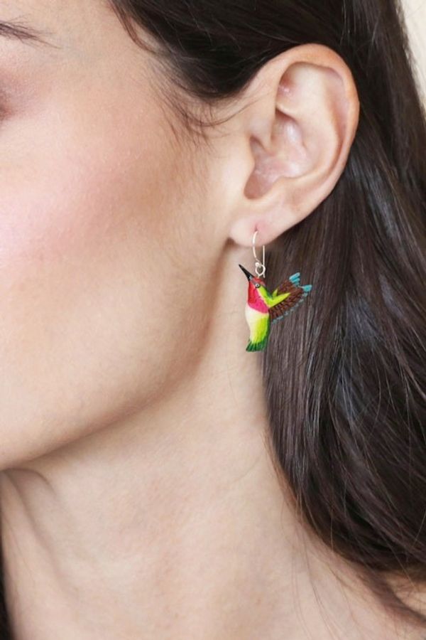Alternate image for Hummingbird-Themed Hand-Painted Dangle Earrings Made in Bali Harmonious Feathers