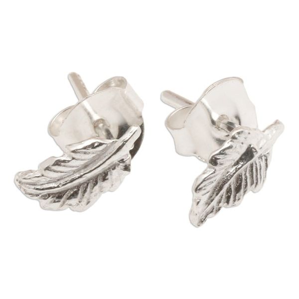 Alternate image for Nature-Themed Leafy Sterling Silver Stud Earrings from Bali Enchantment in the Forest