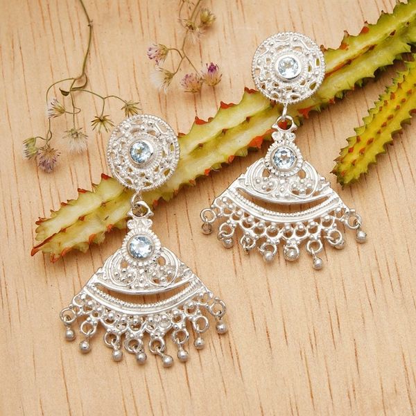 Alternate image for High-Polished 1-Carat Faceted Blue Topaz Chandelier Earrings Heaven Dame