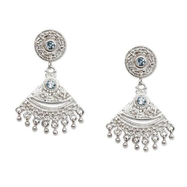 Alternate image for High-Polished 1-Carat Faceted Blue Topaz Chandelier Earrings Heaven Dame