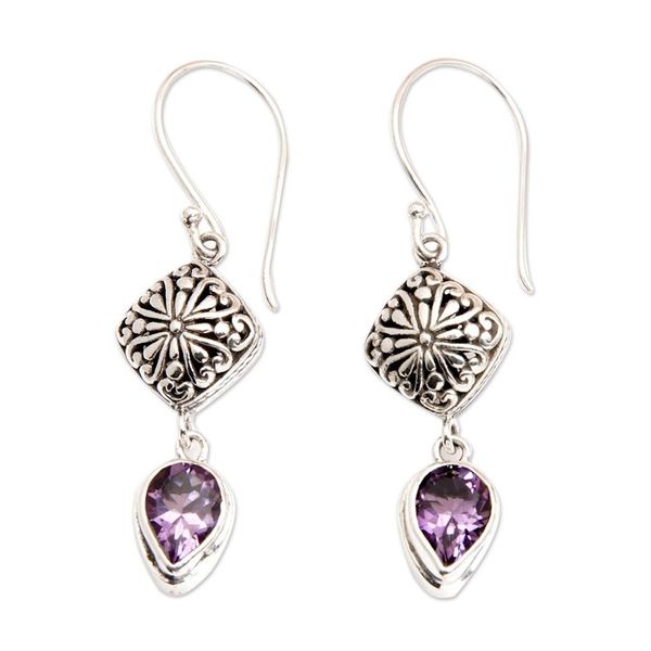 Alternate image for Sterling Silver Dangle Earrings with Pear Amethyst Gemstones Heavenly Lilac