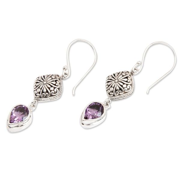 Alternate image for Sterling Silver Dangle Earrings with Pear Amethyst Gemstones Heavenly Lilac
