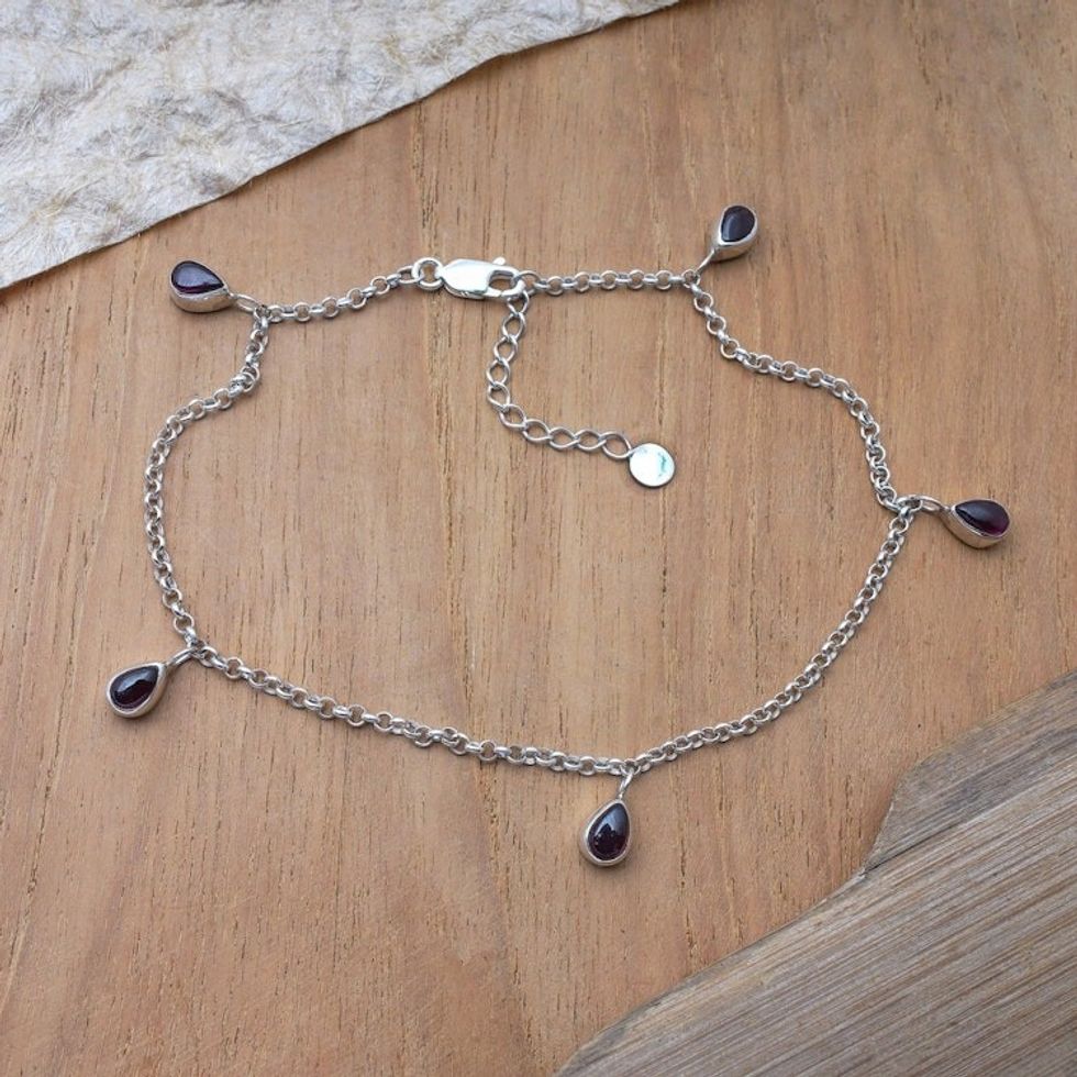 Sterling Silver Charm Anklet with Amethyst Gemstones 'Violaceous Beauty'