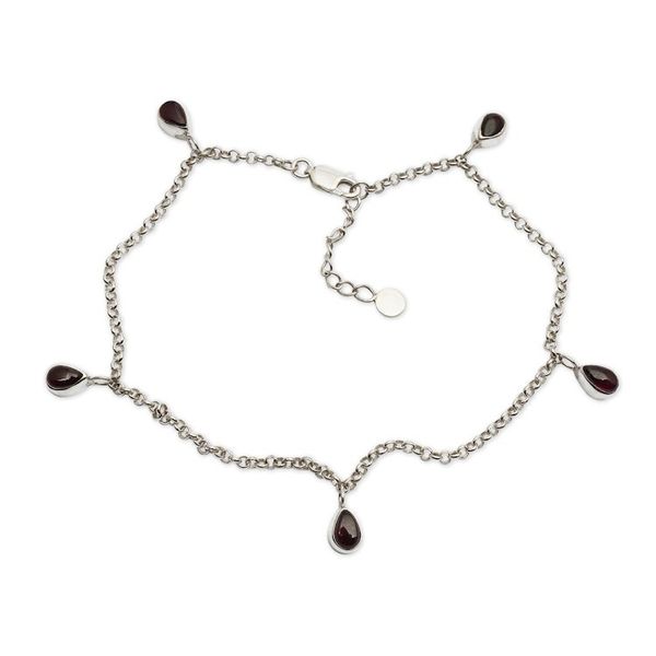 Alternate image for Sterling Silver Charm Anklet with Amethyst Gemstones Violaceous Beauty