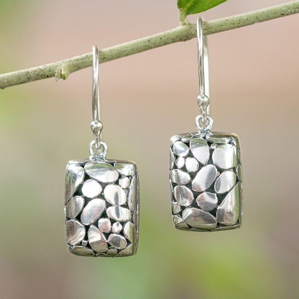 Bubble-Themed Sterling Silver Dangle Earrings Made in Bali 'The Dangling Path'
