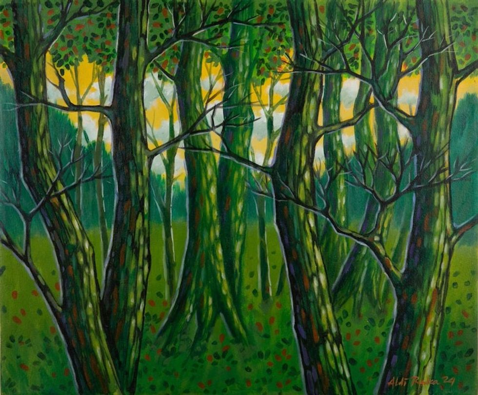 Inspirational Green Forest-Themed Acrylic on Canvas Painting 'Hope in The Future'