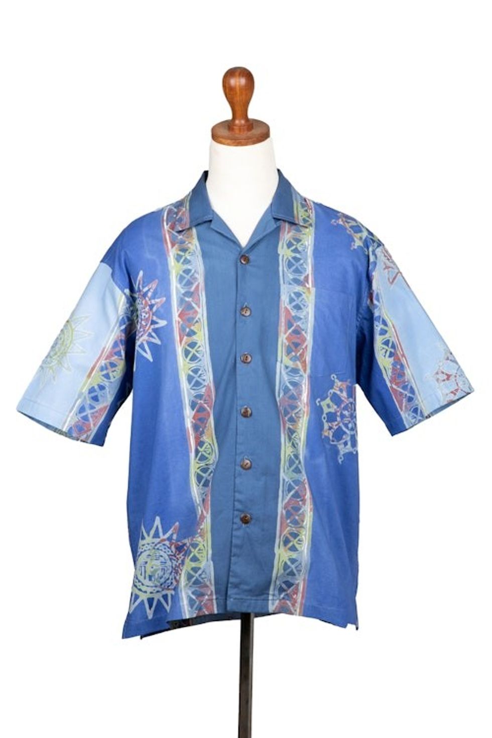 Men's Short-Sleeved Batik Cotton Shirt with Coconut Buttons 'Coast of Bali'