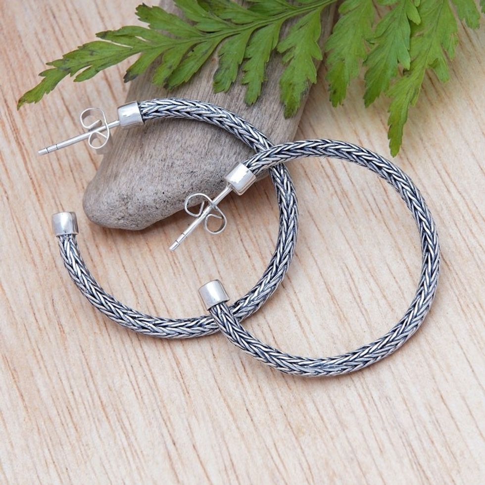 Traditional Naga Sterling Silver Half-Hoop Earrings 'Naga Era'