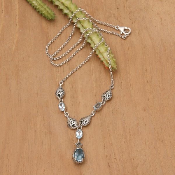 Alternate image for Classic Two-Carat Faceted Blue Topaz Pendant Necklace Loyal Essence