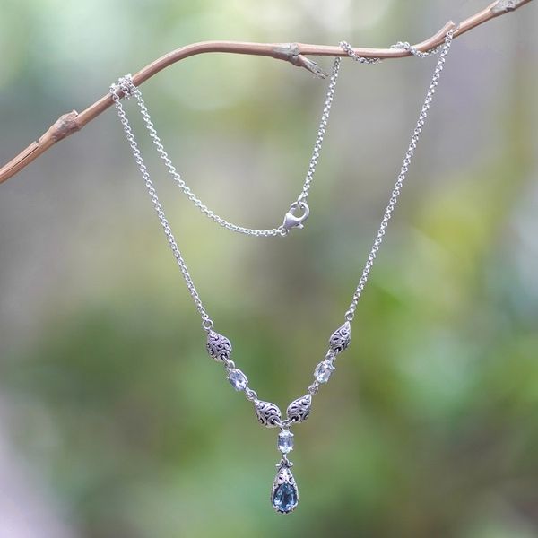 Alternate image for Classic Two-Carat Faceted Blue Topaz Pendant Necklace Loyal Essence
