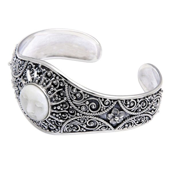 Alternate image for Sterling Silver Cuff Bracelet with Hand-Carved Sun Motif Blooming Sun