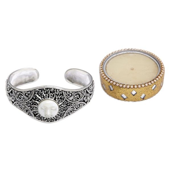 Alternate image for Sterling Silver Cuff Bracelet with Hand-Carved Sun Motif Blooming Sun