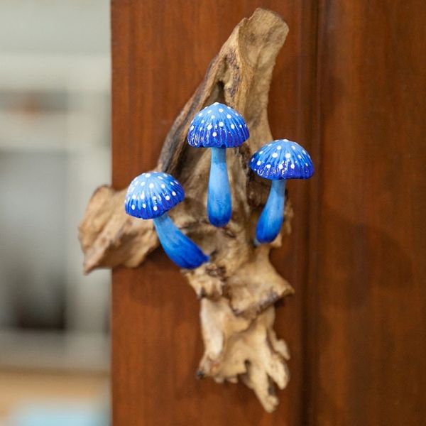 Alternate image for Hand-Painted Blue Mushroom-Themed Wood Wall Art Enchanted Mushroom