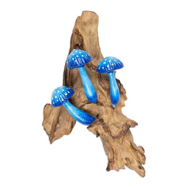 Alternate image for Hand-Painted Blue Mushroom-Themed Wood Wall Art Enchanted Mushroom