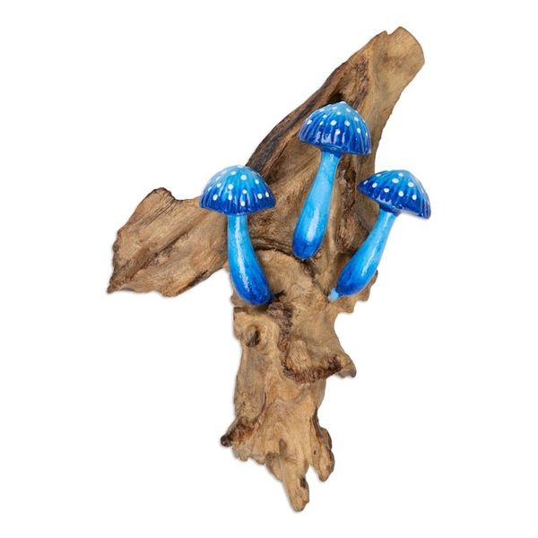 Alternate image for Hand-Painted Blue Mushroom-Themed Wood Wall Art Enchanted Mushroom