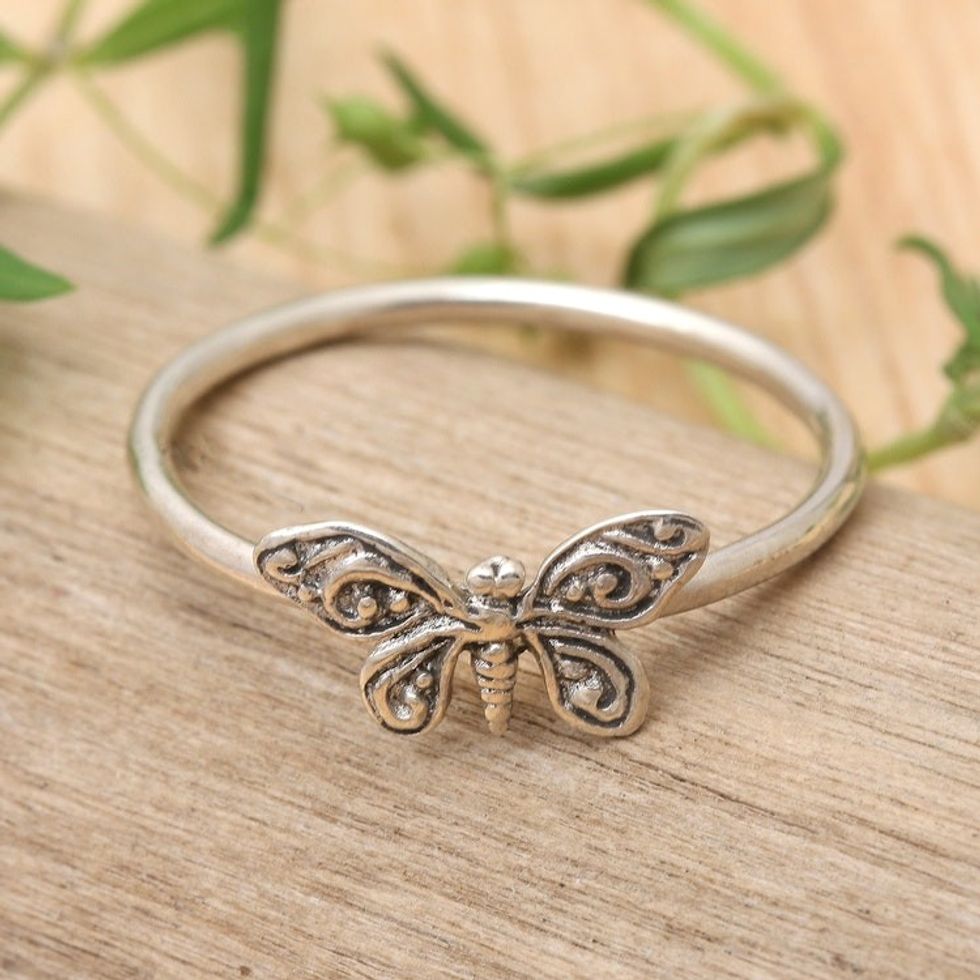 Butterfly-Themed Sterling Silver Cocktail Ring 'Hopeful Dreams'