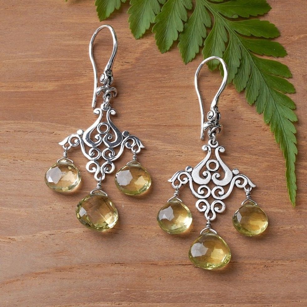 Polished Lemon Quartz Chandelier Earrings Crafted in Bali 'Gala of Felicity'