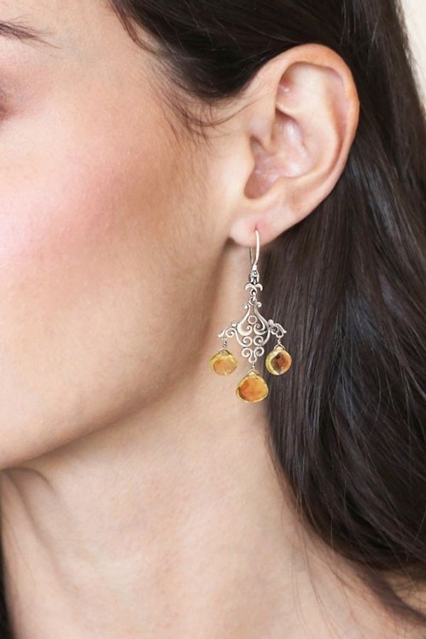 Alternate image for Polished Lemon Quartz Chandelier Earrings Crafted in Bali Gala of Felicity