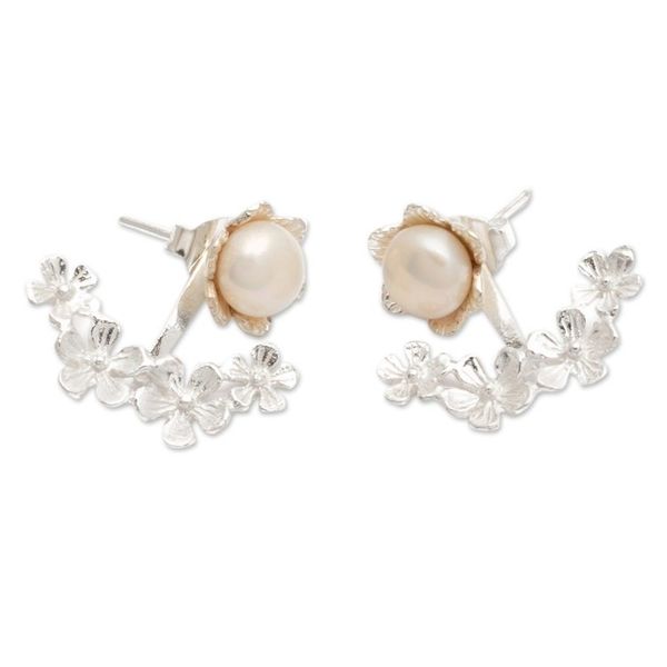 Alternate image for Floral Sterling Silver White Pearl Ear Jacket Earrings Pearly Heaven